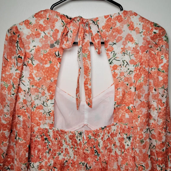 Hello Molly Orange Floral Mini Long Sleeve Cottagecore Romantic Spring Dress 4 - Picture 16 of 16